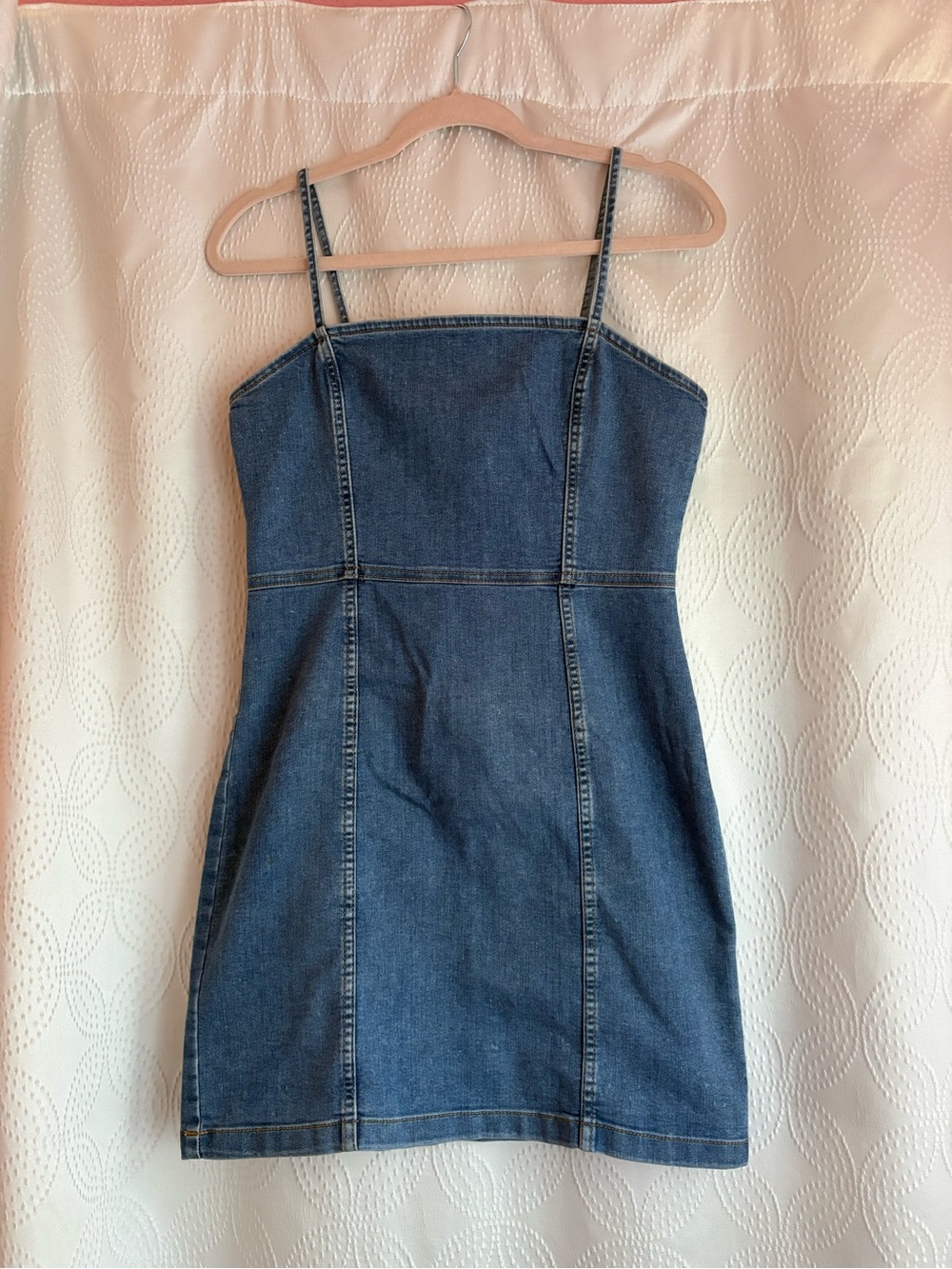 Divided Blue Denim Mini Dress with Spaghetti Straps